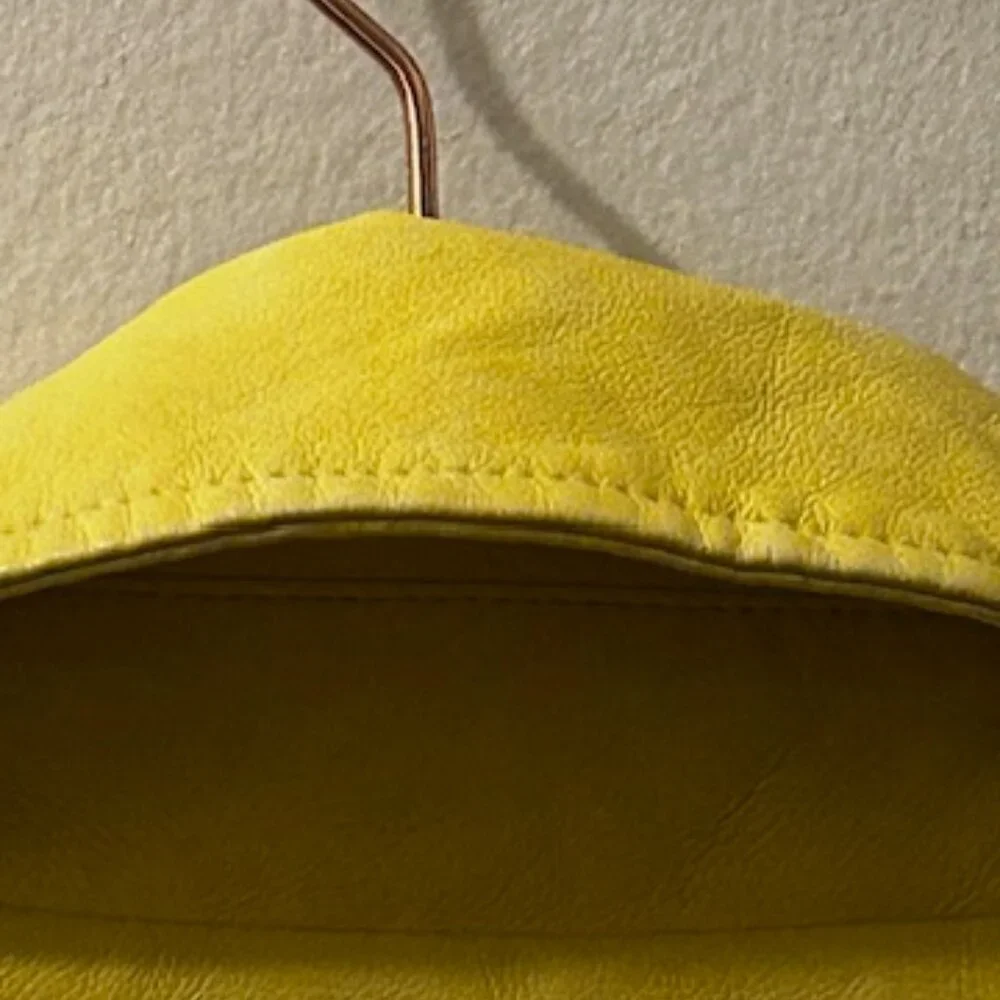 Avec Les Filles Bright Yellow Relaxed Lined Vegan Leather Boho Moto Zip Jacket - Picture 13 of 16